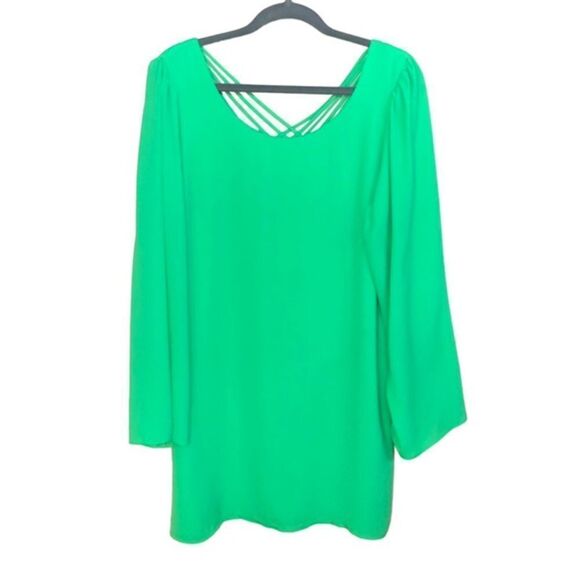 Rory Beca Strappy Back Shift Dress Silky Green Wide Sleeve Flowy M - Picture 3 of 7
